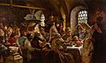 Image 6 A Boyar Wedding Feast Painting credit: Konstantin Makovsky A Boyar Wedding Feast is an oil-on-canvas painting created by Russian artist Konstantin Makovsky in 1883. The boyars were members of the highest rank of the feudal aristocracy of Russia in the 16th and 17th centuries, and a wedding was an important social event. In this painting, the guests are depicted toasting a newlywed couple. They stand at the head of the table, where the groom sees his bride without her veil for the first time; she appears timid and bashful as the men toast for the first kiss. Behind the couple, the Lady of Ceremony gently urges on the bride. A roasted swan is being brought in on a large platter, the last dish to be served before the couple retires to the bedroom. The work is in the collection of the Hillwood Estate, Museum & Gardens, in Washington, D.C. More selected pictures