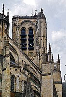 Top of the north tower, with its flamboyant decoration and bronze pelican