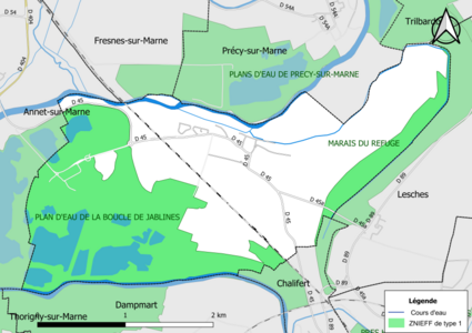 Carte des ZNIEFF de type 1 de la commune.