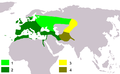 Mapa rozšírenia poddruhov stehlíka obyčajného      C. c. carduelis hniezdiaci      C. c. carduelis stály      C. c. caniceps hniezdiaci      C. c. caniceps stály