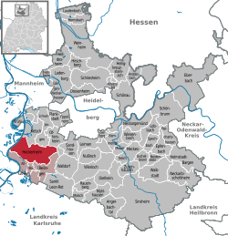 Elhelyezkedése Rhein-Neckar járás térképén