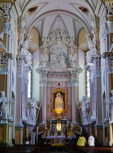 Interior of the Basilica of the Nativity of the Blessed Virgin Mary, Šiluva (built in 1760–1772) with the Our Lady of Šiluva in the main altar[37]