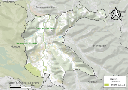 Carte des ZNIEFF de type 2 sur la commune.