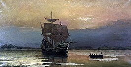 Mayflower in Plymouth Harbor (William Halsall, 1882)