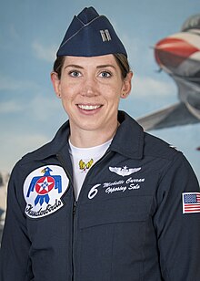 Woman wearing modern flight helmet