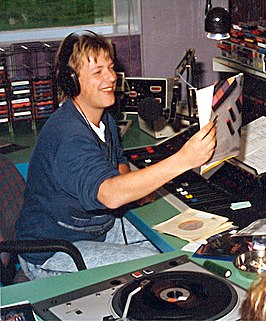 Bart van Leeuwen tijdens Bart en De Zwart op Veronica Radio 3 (1987).