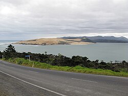 View of the Hokianga Harbour mouth from State Highway 12 above Ōmāpere