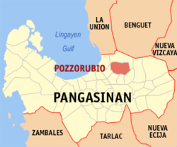 Mapa ng Pangasinan na nagpapakita sa lokasyon ng Pozorrubio.