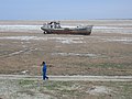 Orphaned ship in former Aral Sea, near Aral, Kazakhstan