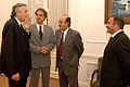 El Presidente argentino Nestor Kirchner junto a Anibal Ibarra (Jefe de Gobierno de la Ciudad de Buenos Aires), Oscar Parrilli (Secretario General de la Presidencia) y Luis Juez (Intendente de la Ciudad de Córdoba).