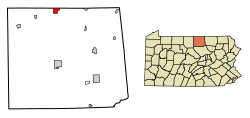 Location of Elkland in Tioga County, Pennsylvania.