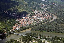 Tokaj met de Tisza (onder) en de Bodrog (rechtsboven)