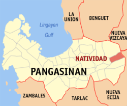 Map of Pangasinan with Natividad highlighted