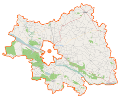 Mapa konturowa powiatu płockiego, na dole po prawej znajduje się punkt z opisem „Orszymowo”