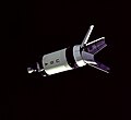 Saturn IB second stage with fully open LM adapter in Earth orbit