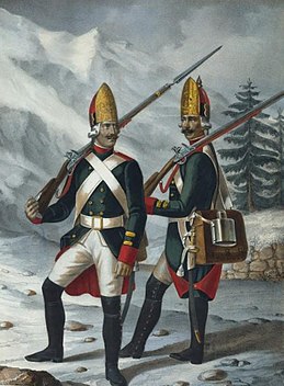 Soldater vid ett grenadjär- regemente i uniform modell 1797.