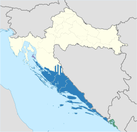 alt= *      Noreste del Condado de Zadar *      Dalmacia *      Bahía Kotor en el área de Montenegro