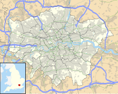 Mapa konturowa Wielkiego Londynu, w centrum znajduje się punkt z opisem „Bermondsey”