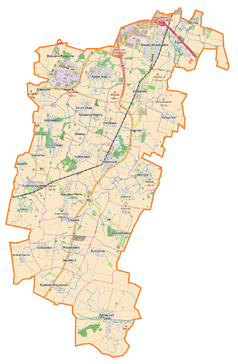 Mapa konturowa gminy Kobierzyce, u góry znajduje się punkt z opisem „Domasław”