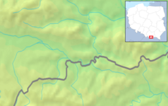 Mapa konturowa Pienin, w centrum znajduje się punkt z opisem „Trzy Kopce”