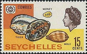 Porcelaine tigrée, porcelaine-monnaie et porcelaine taupe, Timbre des Seychelles, 1967