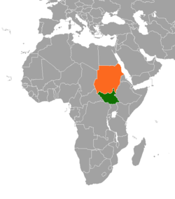 Map indicating locations of South Sudan and Sudan