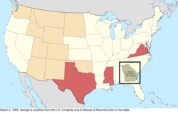 Map of the change to the United States in central North America on March 3, 1869