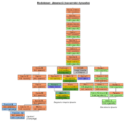 Cseh nyelvű leszármazási táblázat (a Navarrai-ház név I. Ferdinánd és fivére, I. Ramiro leszármazottait jelöli)