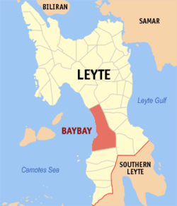 Mapa han Leyte nga nagpapakita kon hain nahimutang an Baybay.