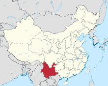 Ligging van Yunnan in die Volksrepubliek China