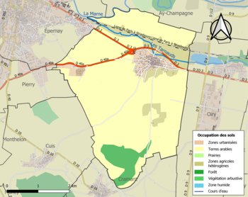 Kaart van de gemeente met de belangrijkste infrastructuur, bodemgebruik en omliggende gemeenten