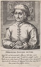 Hendrik Hondius (I). Portrait of Hieronymus Bosch . 1610. engraving. From Pictorum aloquot celebrium præcipué Germaniæ Inferioris, effigies, Hagæ-Comitis: Henricus Hondius.