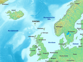 Topographic map of the European region. German captions