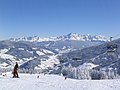 Blick vom Schigebiet Wagrain zu Bischofsmütze und Dachstein