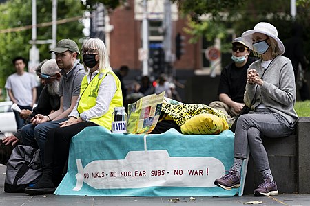 11 December: Anti-nuclear activists protest AUKUS, a British-American pact with Australia to help the latter build nuclear powered submarines