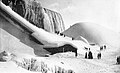 Tourists on the ice at the base of the American Falls, 1891