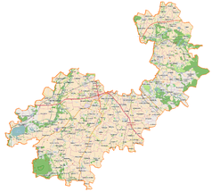 Mapa konturowa powiatu wrocławskiego, w centrum znajduje się punkt z opisem „Domasław”