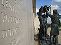 Names on the wall and one of two sculptures by Ian Rank-Broadley.