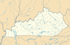 Mapa konturowa Kentucky, u góry nieco na prawo znajduje się punkt z opisem „Williamstown”