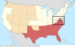 Map of the change to the United States in central North America on August 5, 1863