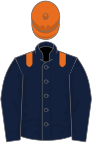 Dark blue, orange epaulets and cap