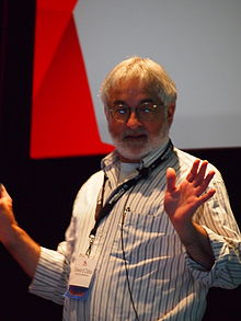 Photograph of Zalta speaking at Wikimania 2015.