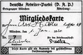 Adolf Hitler's membership card in the German Worker Party (DAP), which would later become the NSDAP.