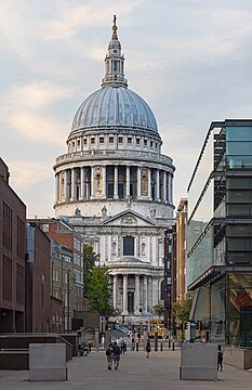 St Paul's Cathedral seen from the northern end of Millenium Bridge in the south.