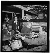 (Portrait of Marty Marsala, Bunty Pendelton, and Baby Dodds, Riverboat on the Hudson, N.Y., ca. July 1947) (LOC) (5105158596).jpg