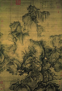 Vroege lente door Guo Xi (1072, hangende rol met gewassen inkt en kleur op zijde), collectie Nationaal Paleismuseum