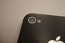 The camera on the back side of the iPhone 4s.