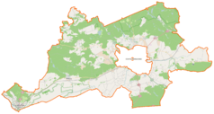 Mapa konturowa powiatu gorzowskiego, w lewym dolnym rogu znajduje się punkt z opisem „Kostrzyn”