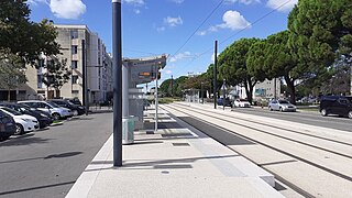 Les quais décalés de la station Trillades - Médiathèque.