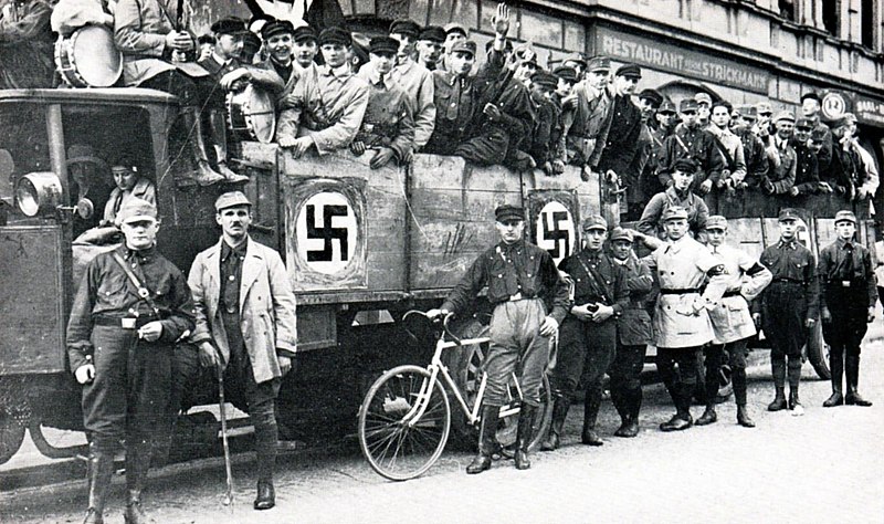 File:NSDAP Sturmabteilung SA Brauhemden Hitler-Bewegung Lastwagen Hakenkreuz Uniformen Early nazi party members brownshirts swastika truck Weimar Republic Germany 1920s No known copyright restrictions.jpg